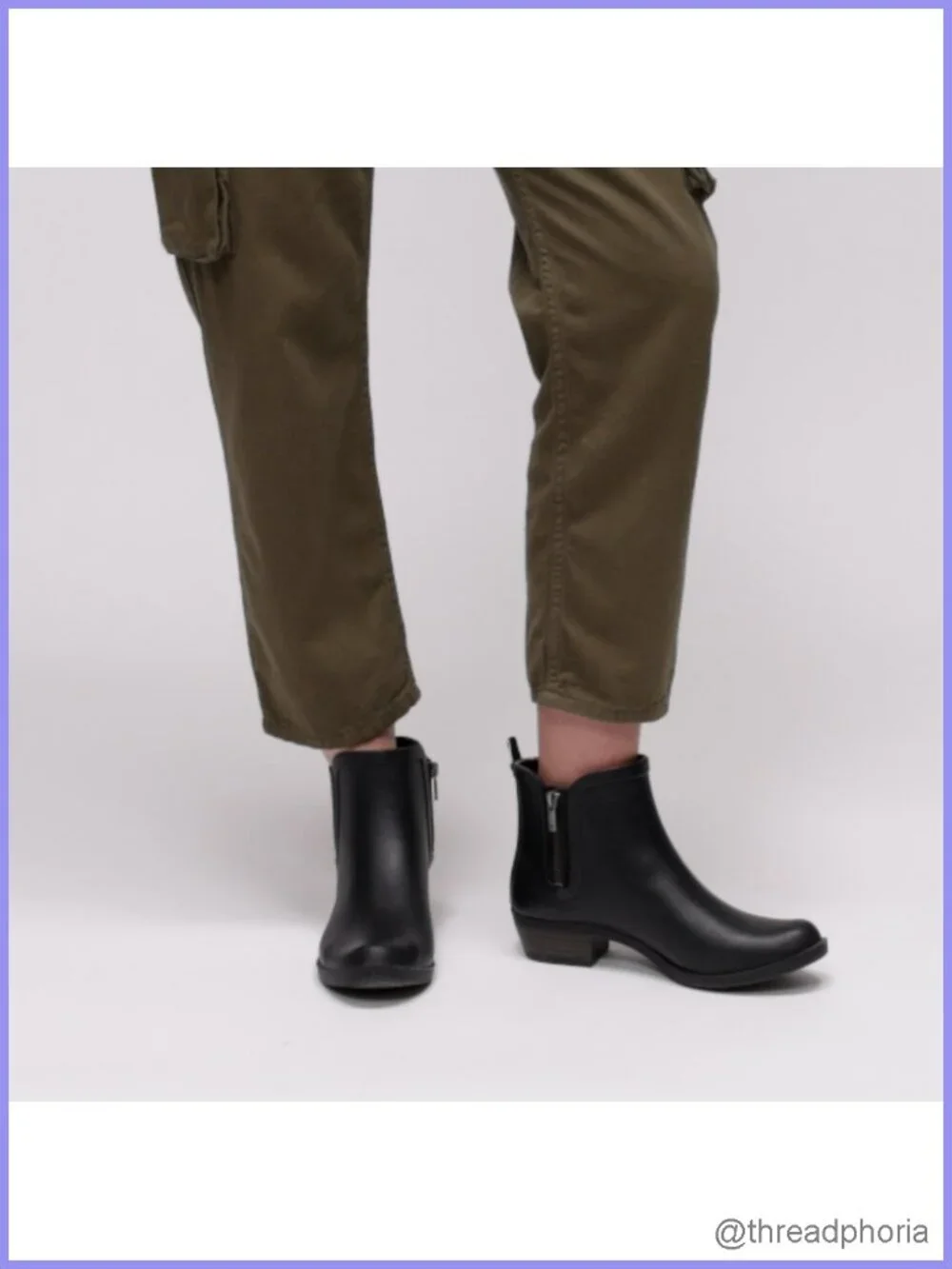 Waterproof Rubber Ankle Rain Booties with Side Zipper and Block Heel
